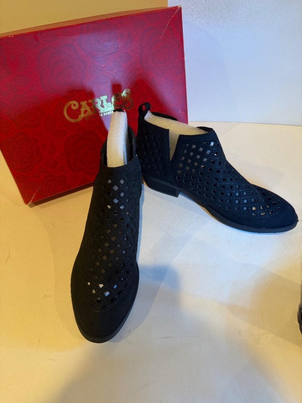 NEW - Carlos Santana Suede Lattice Booties